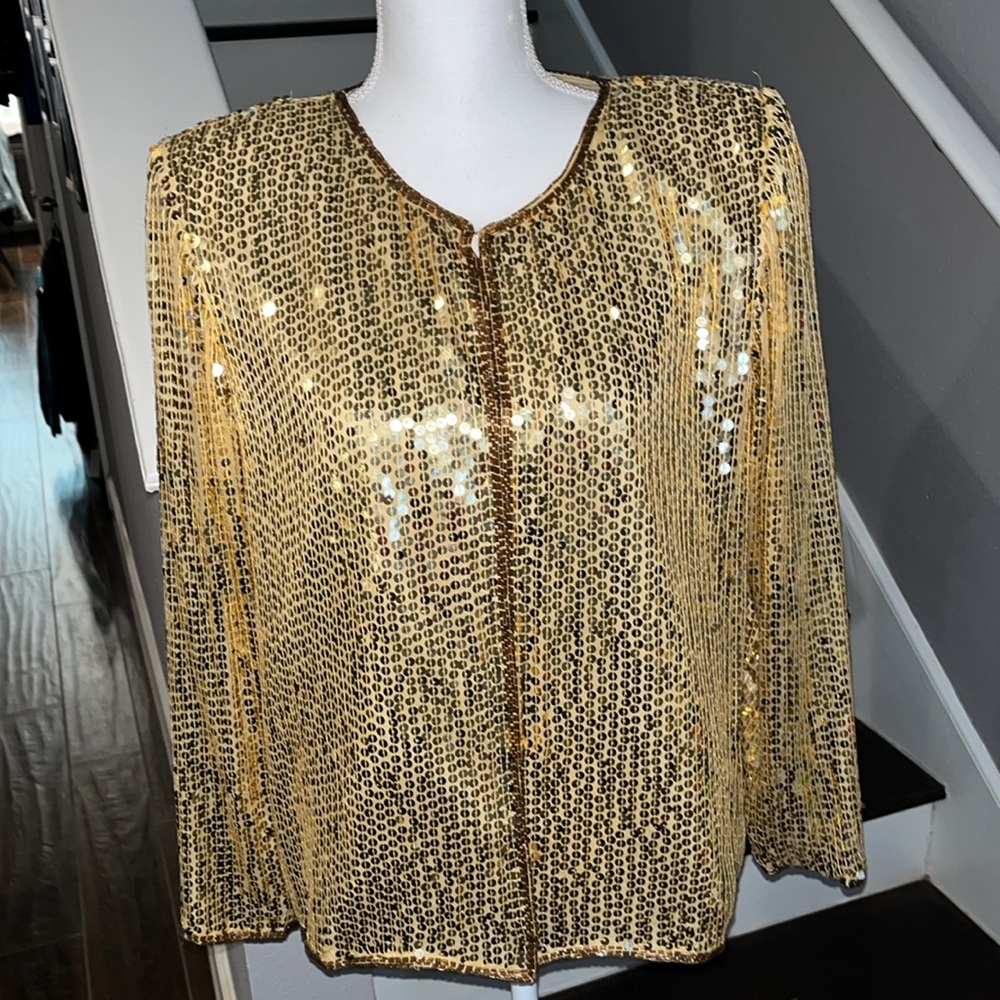 Vintage Stenay Gold Sequined Jacket. Sz.M. Dress up any outfit. Lined.